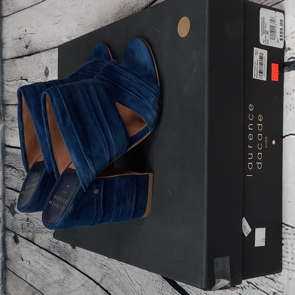 NWB Laurence Dacade Paris Suede Printed Slides Paris Blue size 5 (38) - Picture 6 of 14